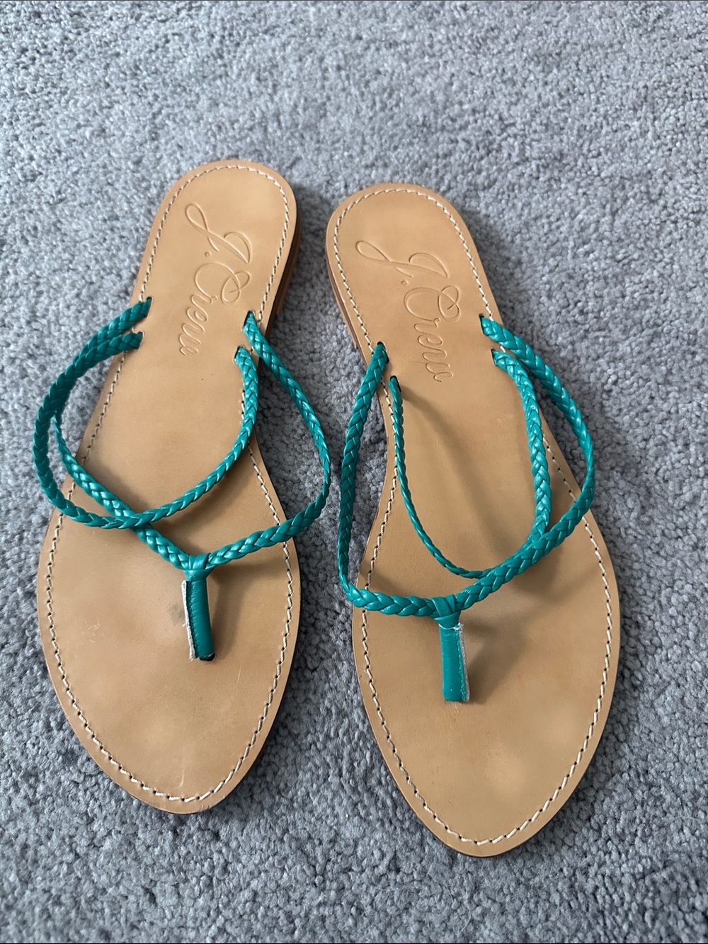 J. Crew Teal Braided Toe-Loop Sandals